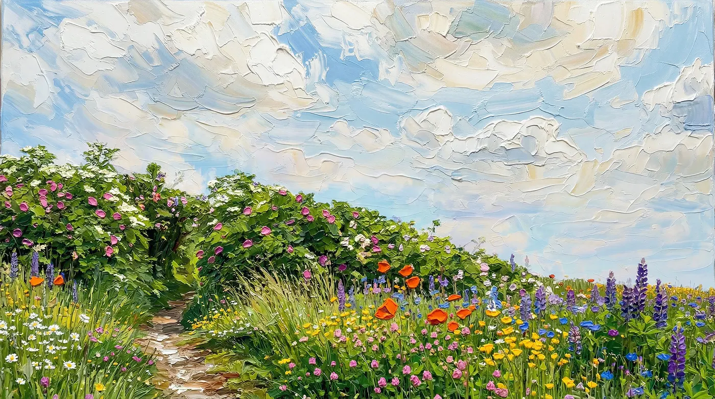 Painted wildflower meadow path – the natural setting behind NVT's A Life in Bloom villa community