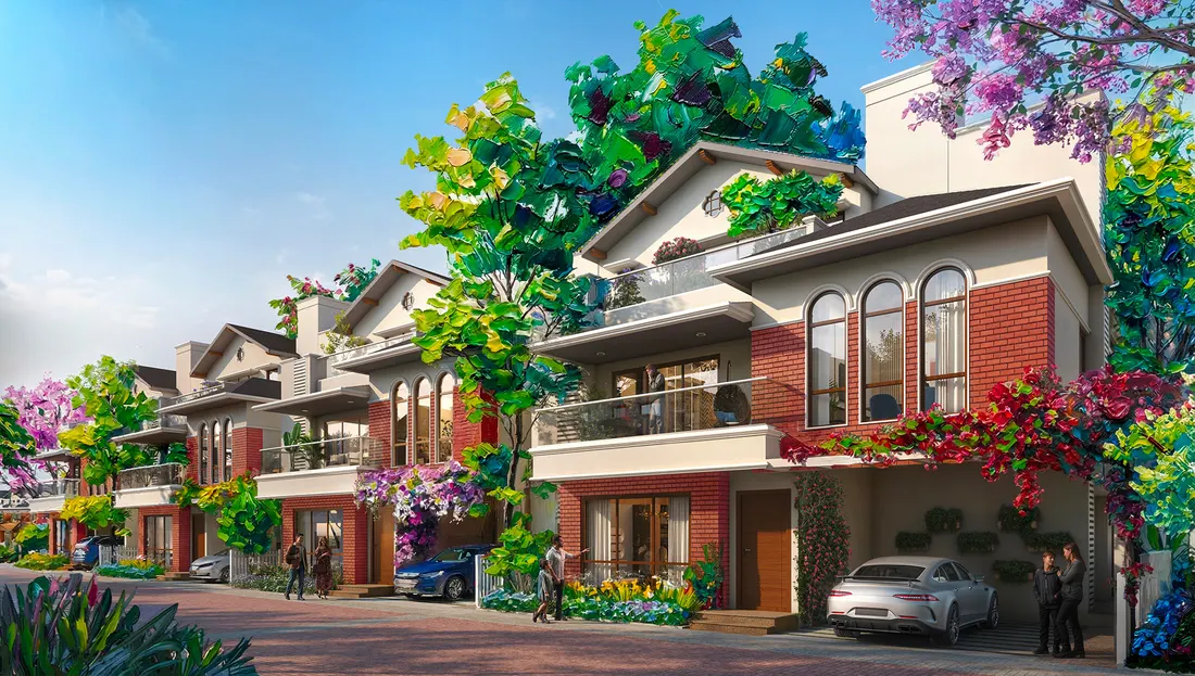 Carnation 4 BHK triplex villa with arched windows and balconies – NVT Villas, A Life in Bloom, Varthur